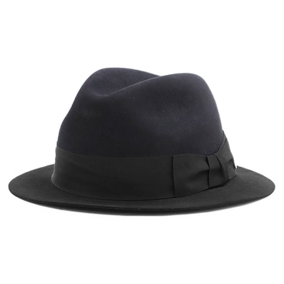 SALE【美品】HERMES エルメス ラビットフェルトハット メンズ レディース ユニセックス サイズ 58 グログランリボン シグネチャー ロゴ クルードセル セリエ チャーム バイカラー 帽子 ネイビー ブラック 黒 紺 イタリア製