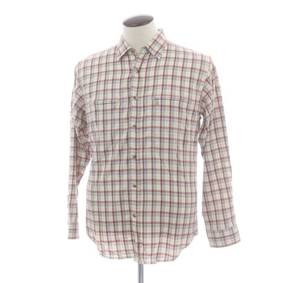 【中古】ザノースフェイス THE NORTH FACE ポリエステルキュプラ チェック カジュアルシャツ ホワイトxレディッシュブラウン【サイズL】【メンズ】