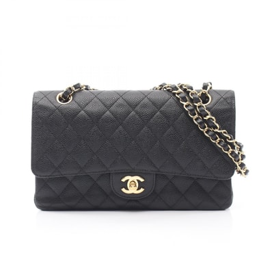 シャネル CHANEL マトラッセ Wフラップ ショルダーバッグ バッグ カーフ(牛革) レディース ブラック系 【中古】