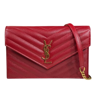 サンローラン エンベロープ ショルダーバッグ レザー 393953 レッド レディース SAINT LAURENT 中古