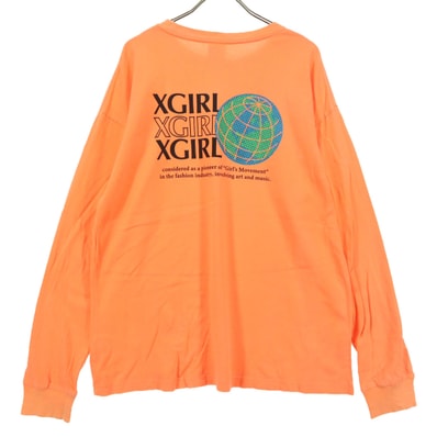 X-girl エックスガール コットン プリントロゴ 長袖 Tシャツ F オレンジ系
