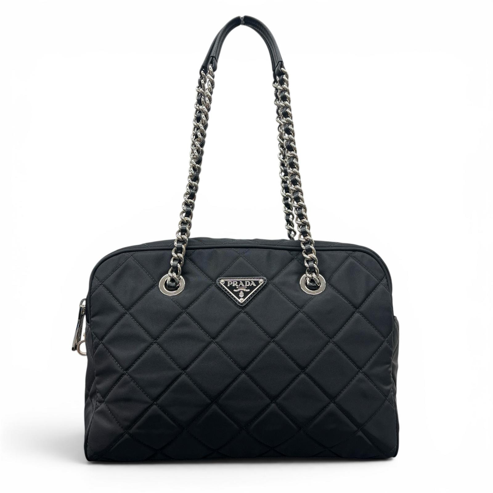 PRADA 極美品 プラダ TESSUTO IMPUNTU インプントゥ チェーンショルダーバッグ 1BB903 RFID確認済 テスー ナイロン サフィアーノレザー キルティング ハンドバッグ ABランク 鑑定済 中古 プラダバッグ