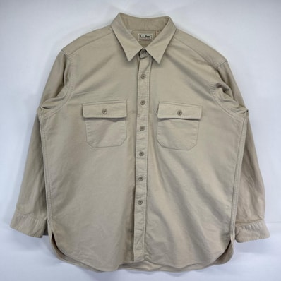 古着 80's/80年代 ヴィンテージ エルエルビーン L.L.Bean USA製 長袖シャツ シャモアシャツ 無地 ヘビーウェイト アウトドア 17 ベージュ メンズ