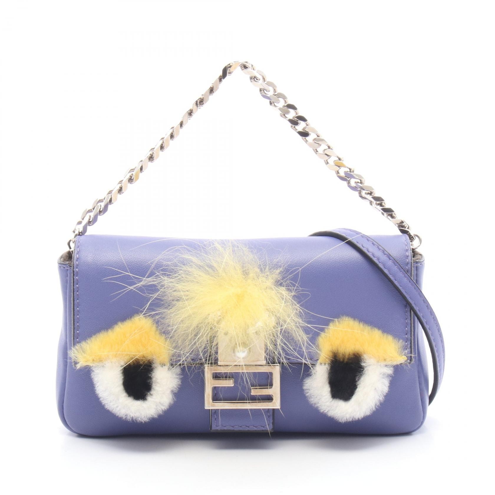 フェンディ FENDI マイクロバケット ショルダーバッグ バッグ レザー ファー レディース パープル系 / イエロー系 / マルチカラー 8M0354 【中古】
