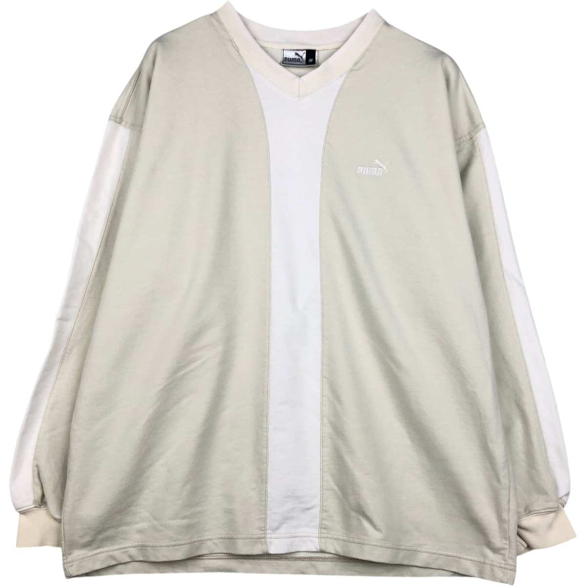 古着 プーマ PUMA Vネック ツートンロゴスウェットシャツ トレーナー メンズM相当/eaa618786