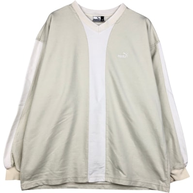古着 プーマ PUMA Vネック ツートンロゴスウェットシャツ トレーナー メンズM相当/eaa618786