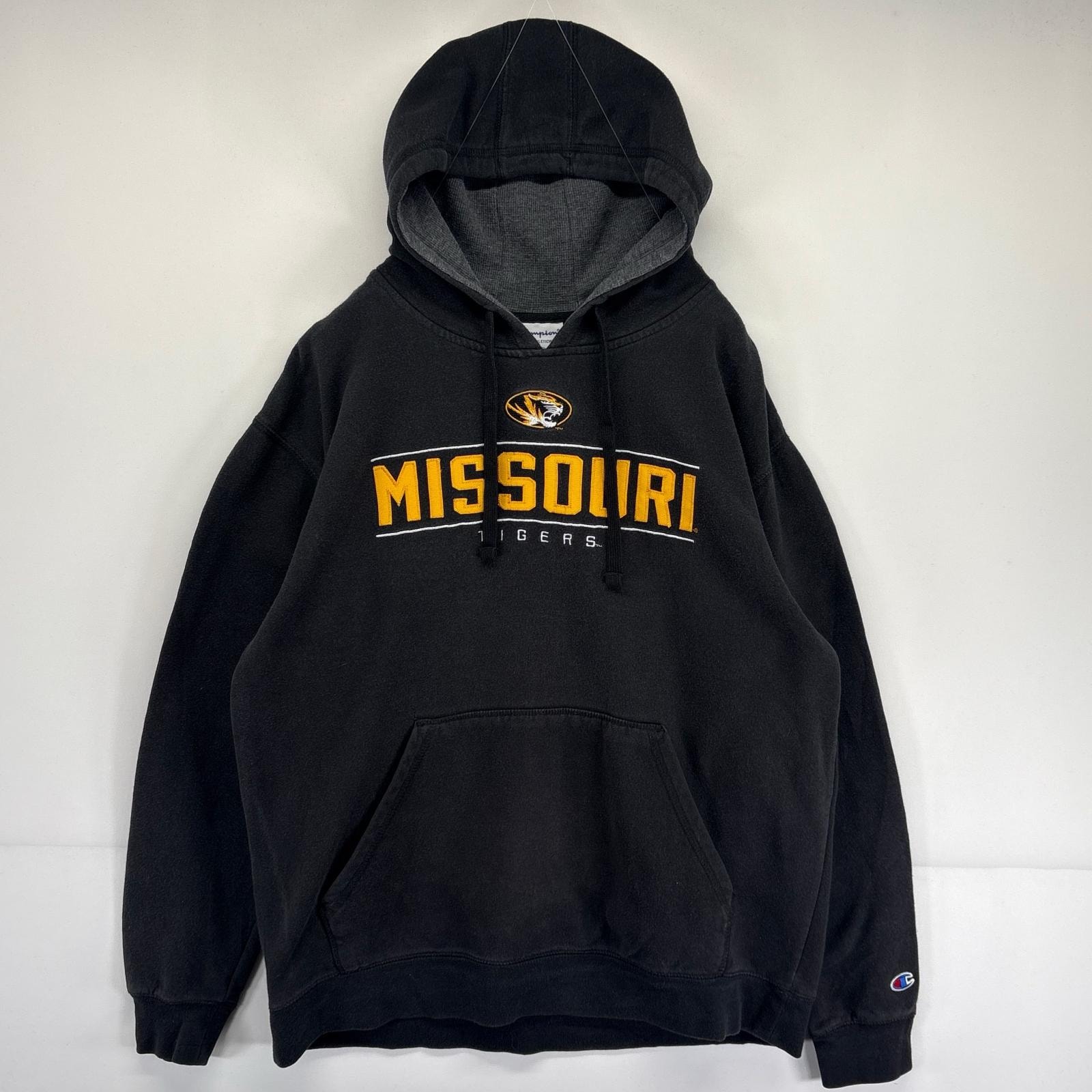 古着 チャンピオン Champion パーカー プルオーバー  スウェット カレッジロゴ フーディ ワッペン L  ブラック メンズ