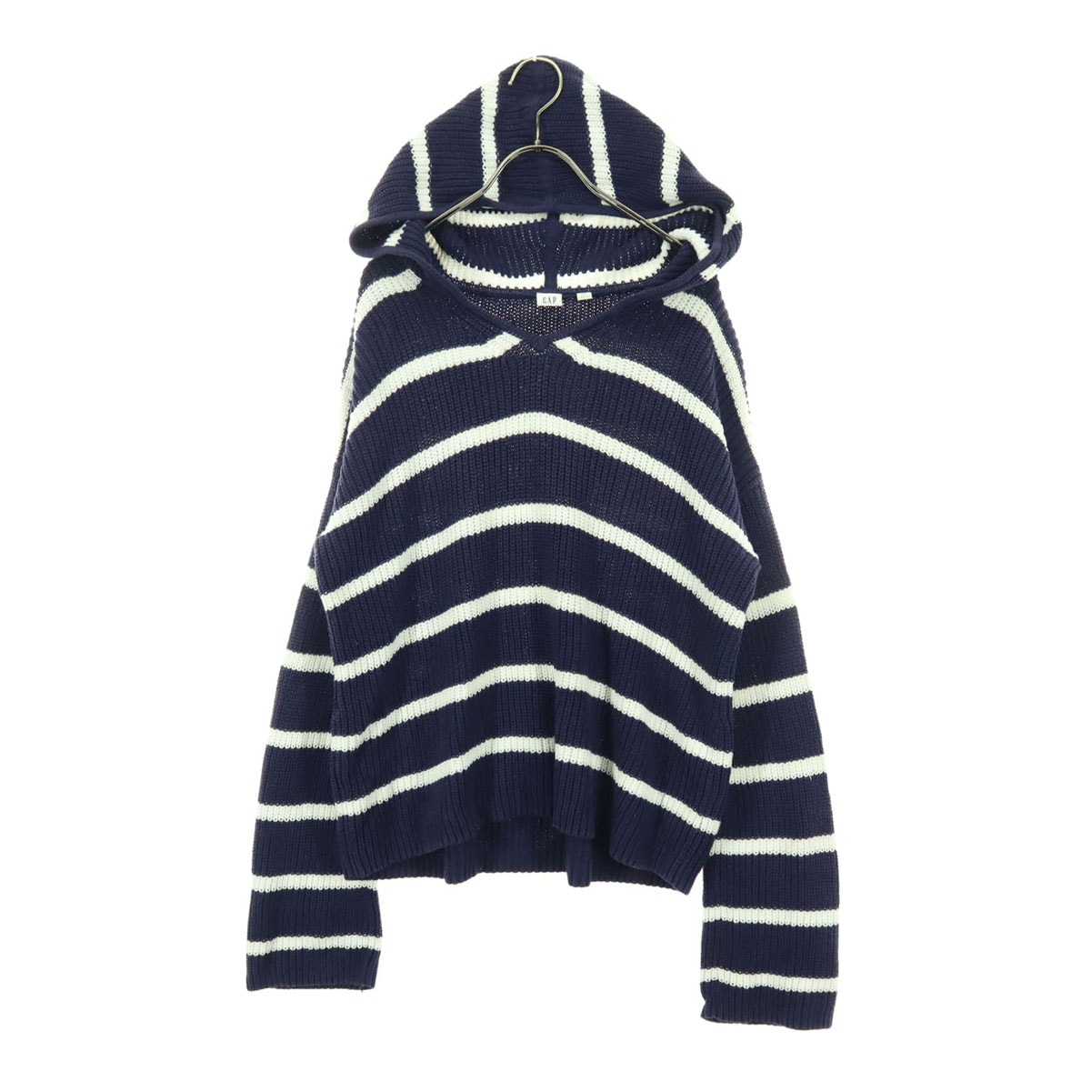 GAP ギャップ コットン ボーダー柄 長袖 Vネック コットンニット パーカー XS ネイビー フーディー