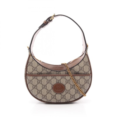 グッチ GUCCI ハーフムーン GGスプリーム 2WAY ハンドバッグ バッグ PVCコーティングキャンバス レザー レディース ベージュ系 / ブラウン系 726843 【中古】