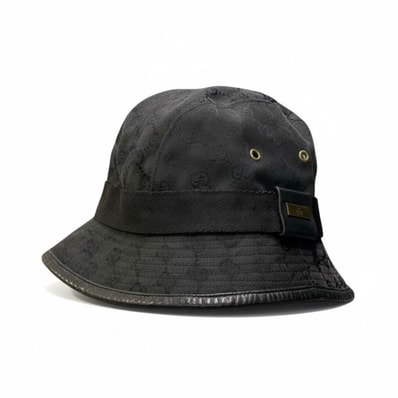 美品 GUCCI グッチ ゴールドプレート GGキャンバス バケットハット ブラック GGキャンバス ハット A3-00140 【中古】