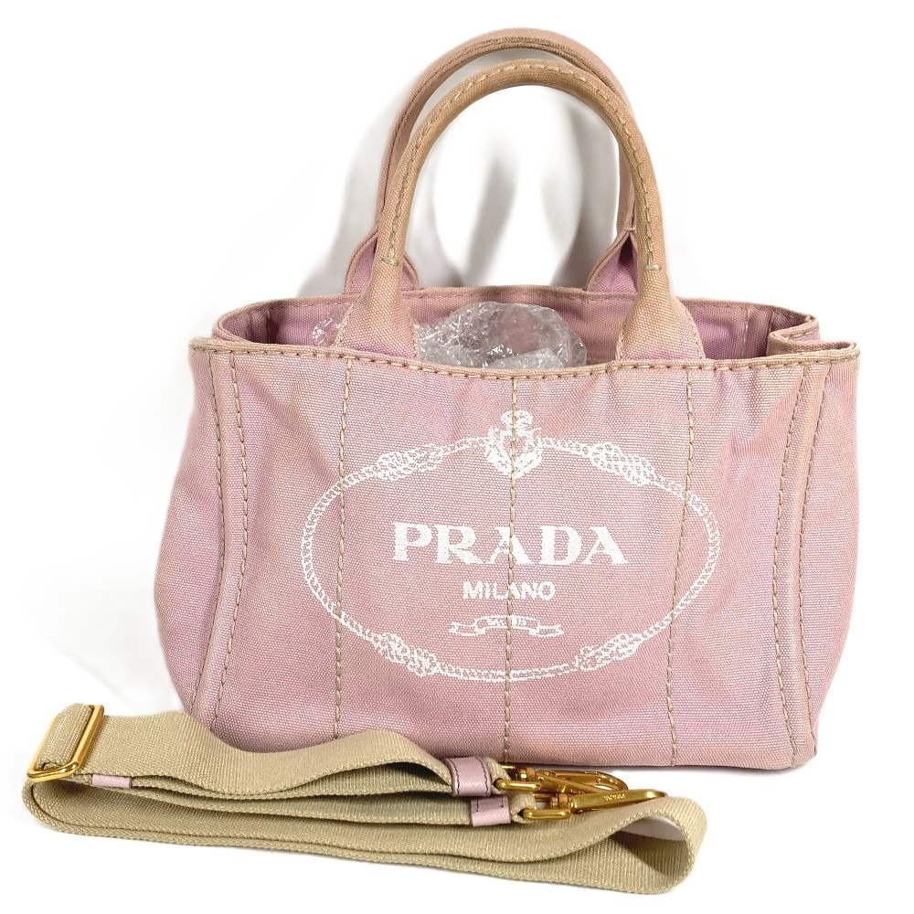 プラダ PRADA カナパ ロゴ MINI ミニ トートバッグ カバン 2WAYバッグ ショルダーバッグ ハンドバッグ キャンバス ピンク。