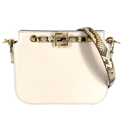 FENDI フェンディ ショルダーバッグ タッチ FFロゴ 肩掛け 斜め掛け 8BT349 カーフ パイソン ベージュ ゴールド金具 レディース【中古品】