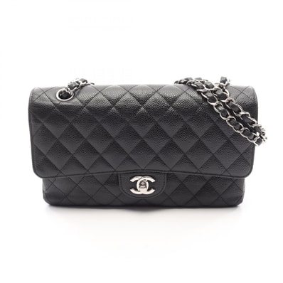シャネル CHANEL マトラッセ Wフラップ ショルダーバッグ バッグ キャビアスキン(グレインドカーフ) レディース ブラック系 【中古】