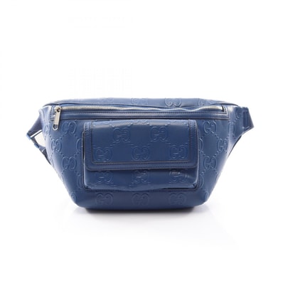 グッチ GUCCI GGエンボス ウエストバッグ ボディバッグ バッグ レザー メンズ レディース ブルー系 645093 【中古】