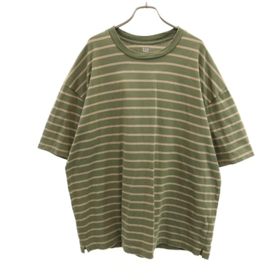 GAP ギャップ ボーダー柄 半袖 Tシャツ XL カーキ