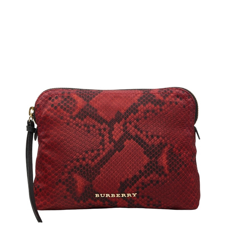 バーバリー ロゴ ポーチ レッド ブラック ナイロン レディース BURBERRY 【中古】