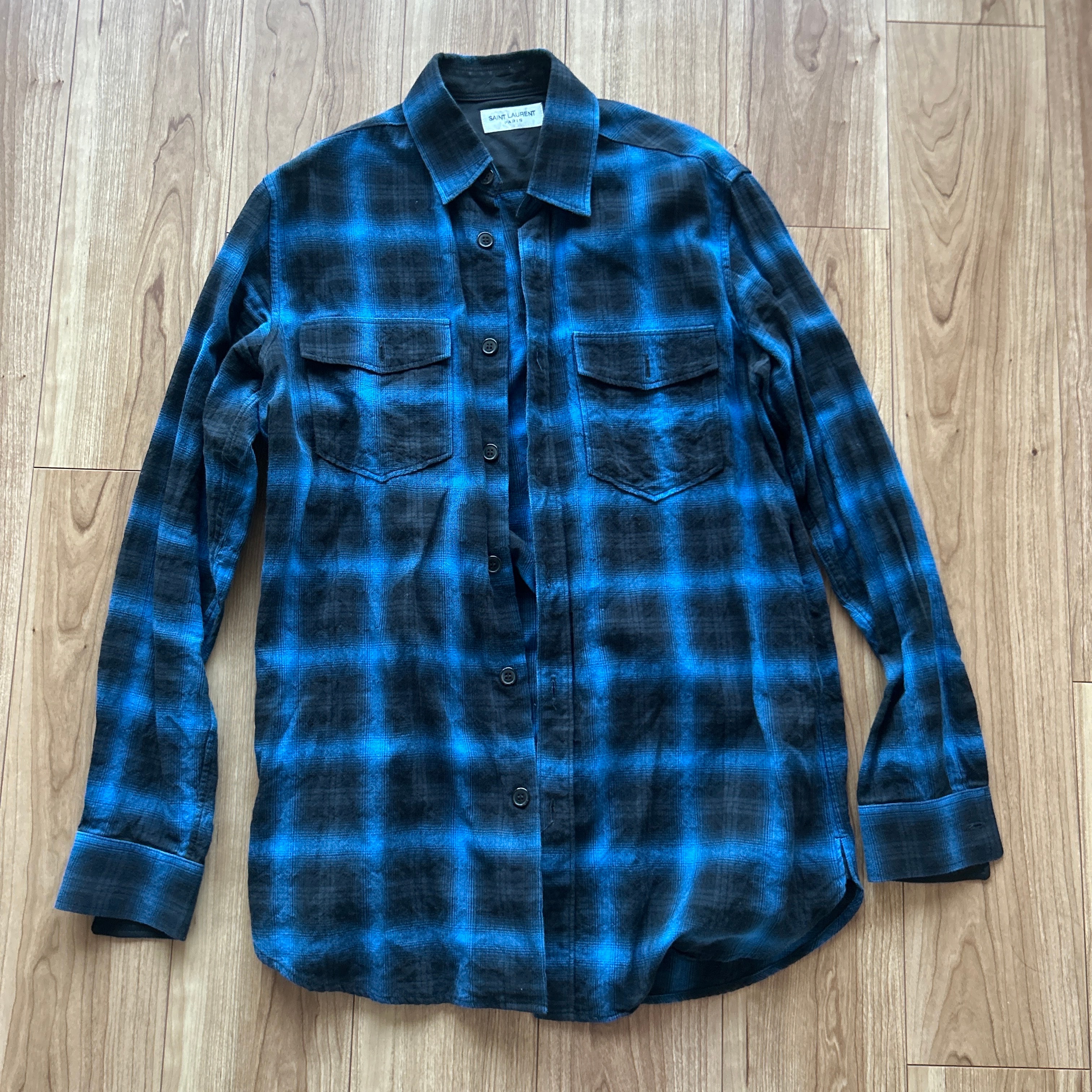 saint laurent オンブレチェックシャツ