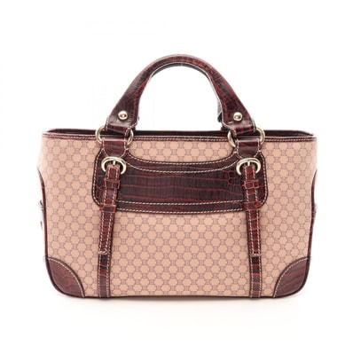 セリーヌ CELINE ブギーバッグ マカダム クロコ型押し ハンドバッグ バッグ キャンバス レザー レディース ピンク系 / ブラウン系 【中古】