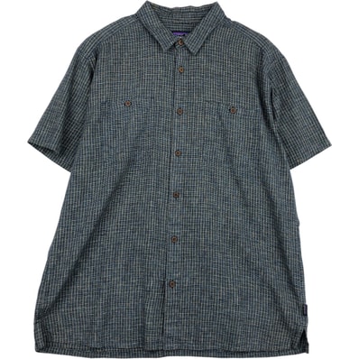 古着 パタゴニア Patagonia バックステップシャツ 53139SP17 チェック柄 半袖 ヘンプ×コットンシャツ ボックスシャツ メンズXL相当/rab182178