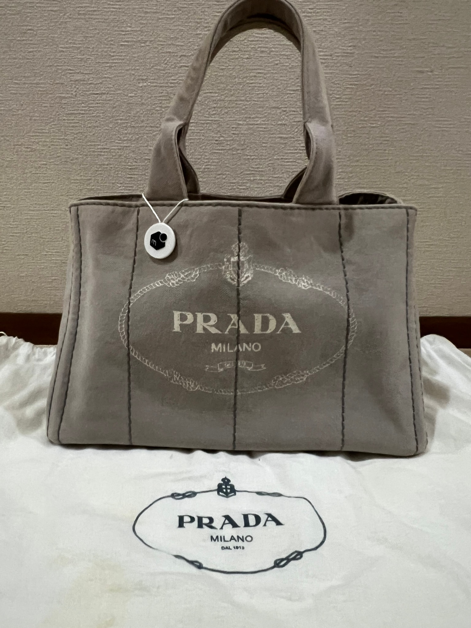 PRADAプラダカナパ M トートバッグ キャンバスグレー