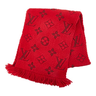 ルイ ヴィトン モノグラム エシャルプ ロゴマニア マフラー M72432 レッド ウール シルク レディース LOUIS VUITTON 【中古】