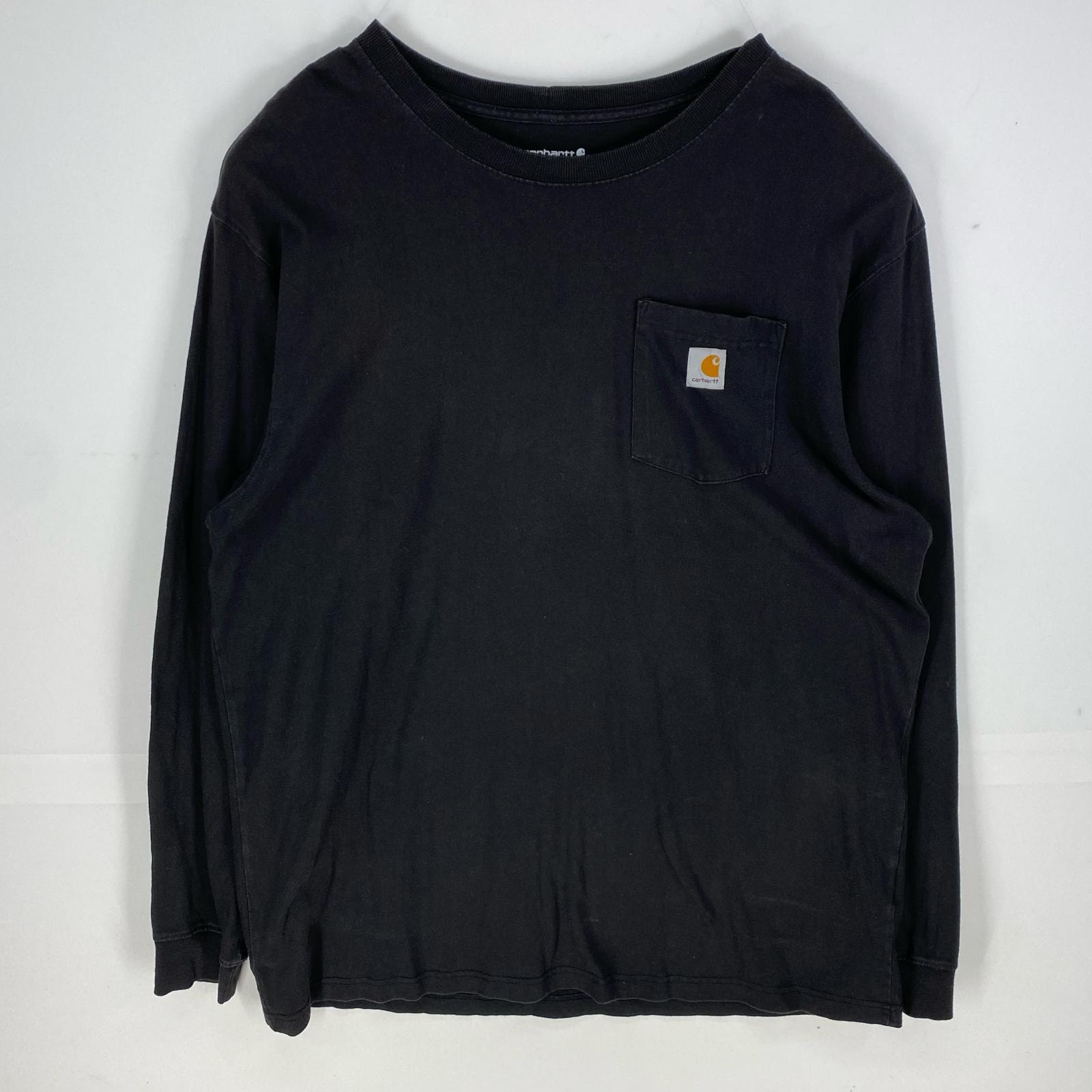 古着 カーハート Carhartt 長袖Tシャツ 胸ポケット ワンポイントロゴ ルーズフィット ロンT XL ブラック系 メンズ