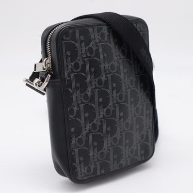 美品 Christian Dior クリスチャンディオール ディオール オブリーク ギャラクシー レザー ワールドツアー メッセンジャー ポーチ 2ESBC265CLP ショルダーバッグ ブラック グレー カーフレザー メンズ
