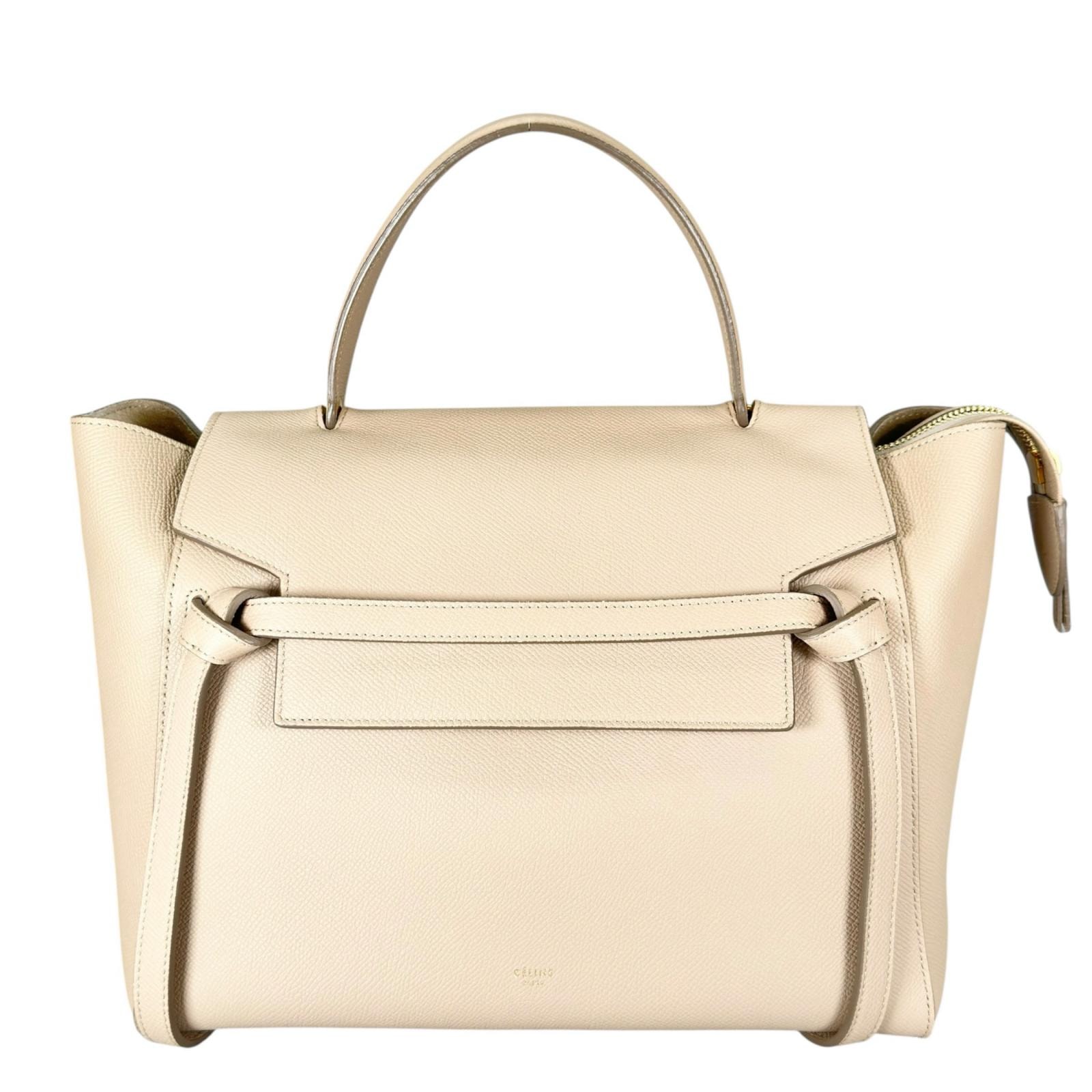 美品 CELINE セリーヌ スモール ハンドバッグ レザー ベージュ レディース ベルトバッグ【中古】