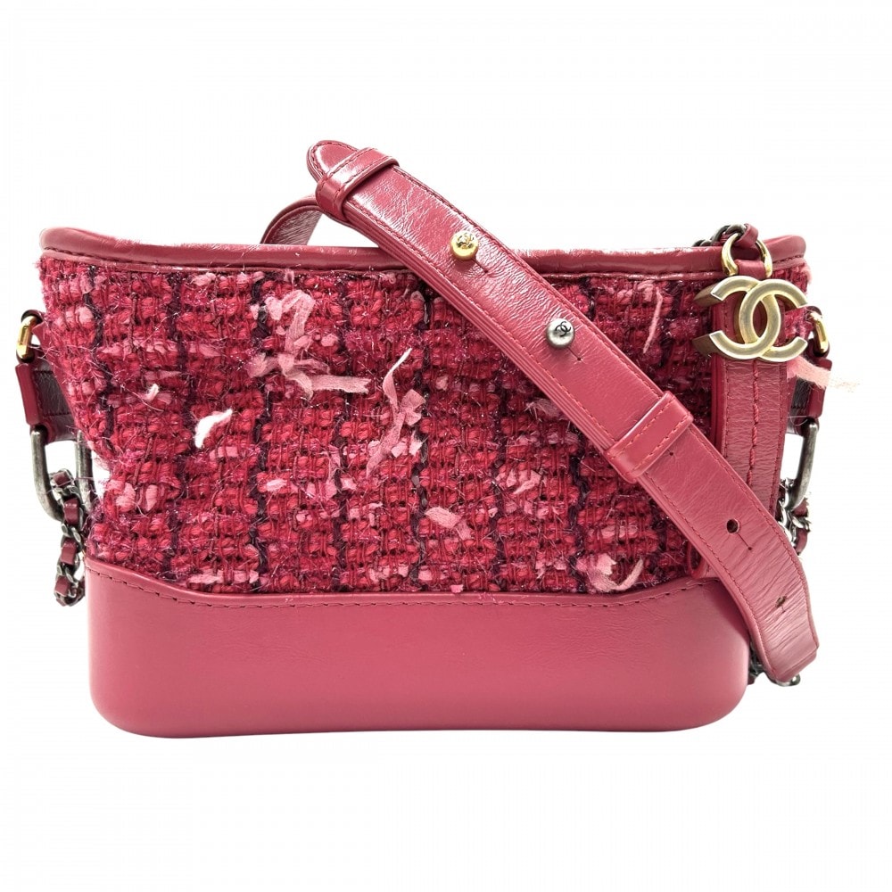 CHANEL シャネル ショルダーバッグ ガブリエルドゥシャネル スモール ホーボー チェーンショルダー ココマーク 肩掛け 斜め掛け ココ 鞄 かばん A91810 ツイード  レザー   ピンク レッド 赤 ゴールド×シルバー金具 レディース【中古品】