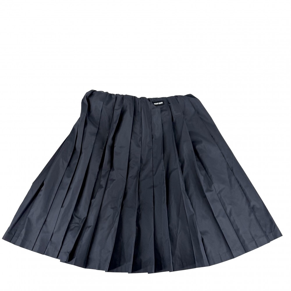 MIUMIU ミュウミュウ スカート ロゴ プリーツ ボトムス 服 アパレル 38 ネイビー 紺  リサイクルポリエステル  コットン  レディース【中古品】