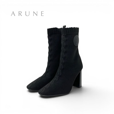 エルメス HERMES ヴォルヴェール 90 ブーツ ショートブーツ 靴 シューズ ニット レザー ブラック 黒 エクスリブリス ソックスブーツ