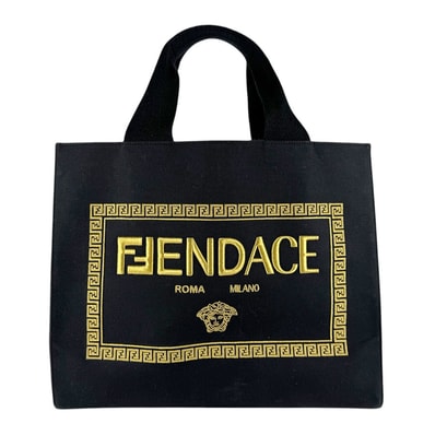 フェンディ FENDI ハンドバッグ ショルダーバッグ FENDI x VERSACE FENDACE キャンバス ブラック/ゴールド ゴールド ユニセックス 8BH395-AKYY【中古】 z9374