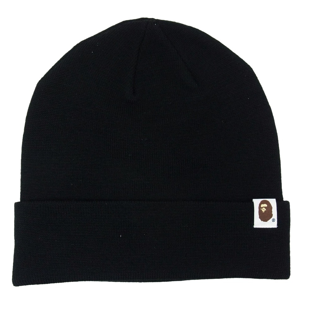 A BATHING APE アベイシングエイプ ニットキャップ 001GDM201002H BAPE ロゴ刺繍 ビーニー ニット キャップ 帽子 ブラック系 F【新古品】【未使用】【中古】