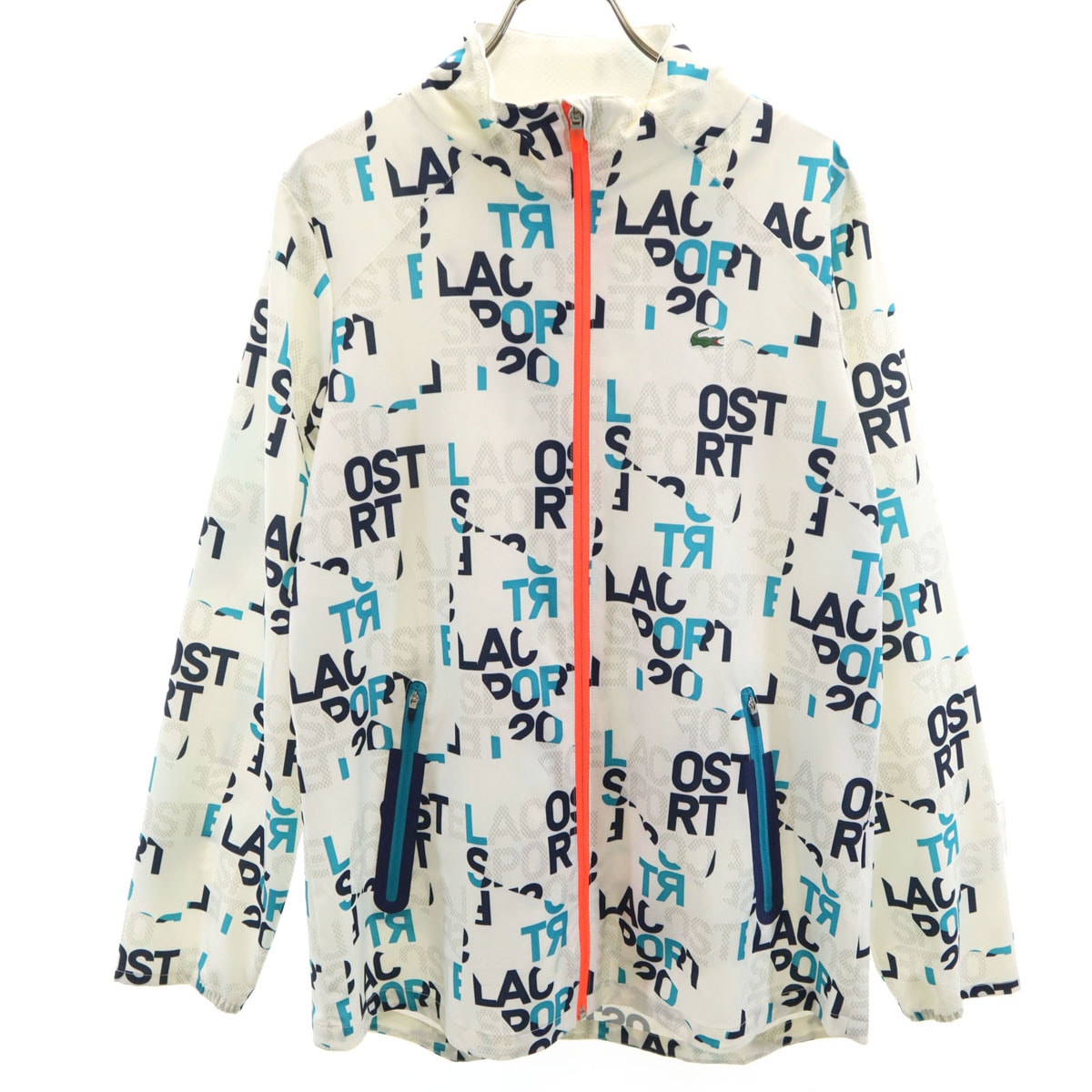 LACOSTE SPORT ラコステスポーツ 総柄 ジップジャケット 38 ホワイト系