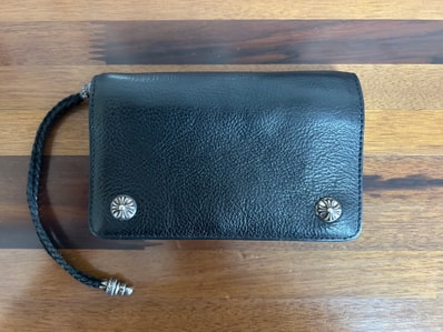 Chrome Hearts 2-Zip Wallet Cross Button Strap Black Leather "Black"