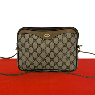 GUCCI グッチ GG ロゴ 金具 レザー PVC ショルダーバッグ ブラウン
87864