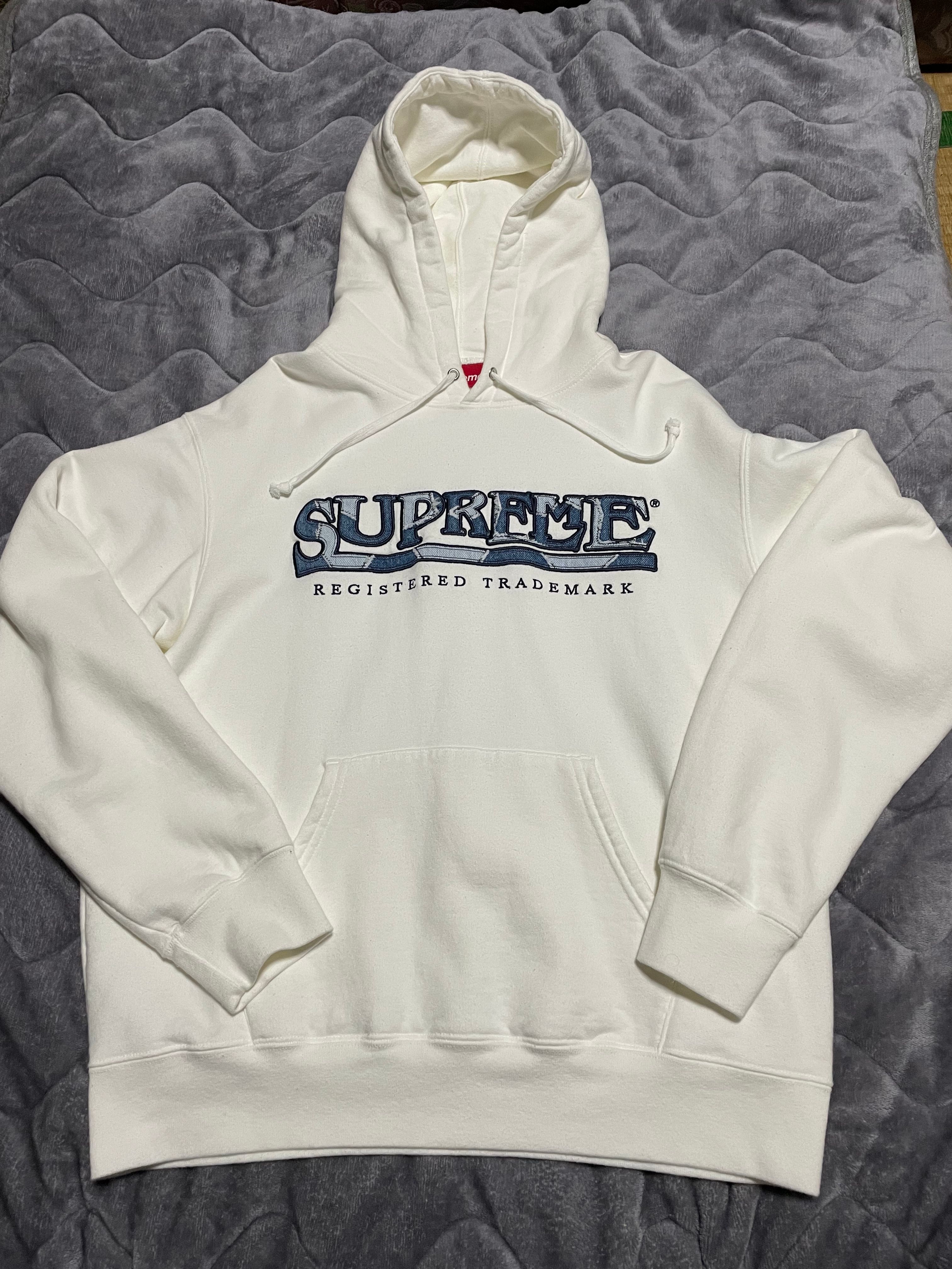 Supreme Denim Logo Hooded Sweatshirt "White"