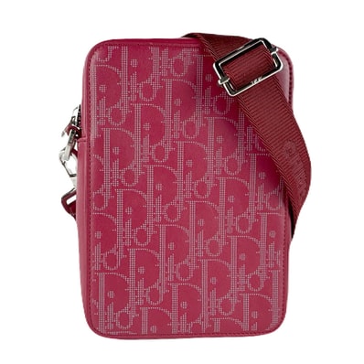 ディオール Dior 斜め掛けショルダーバッグ レザー ダークレッド シルバー メンズ【中古】 z8339
