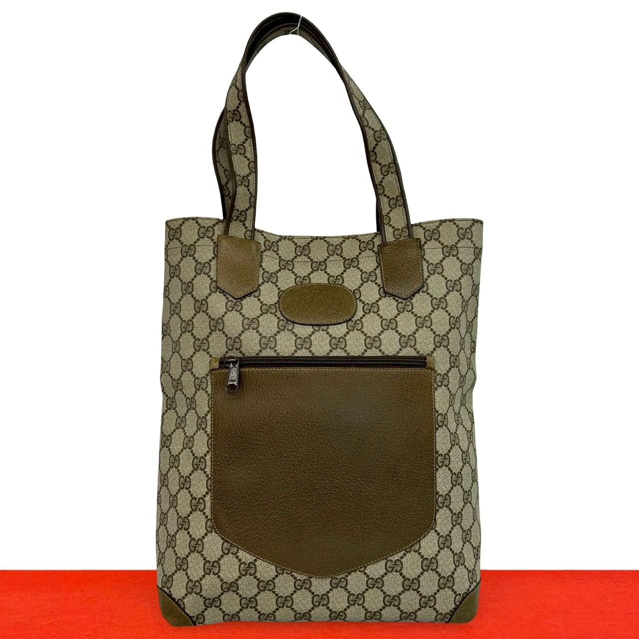 GUCCI グッチ GG 柄 PVC レザー トートバッグ ブラウン
 39222