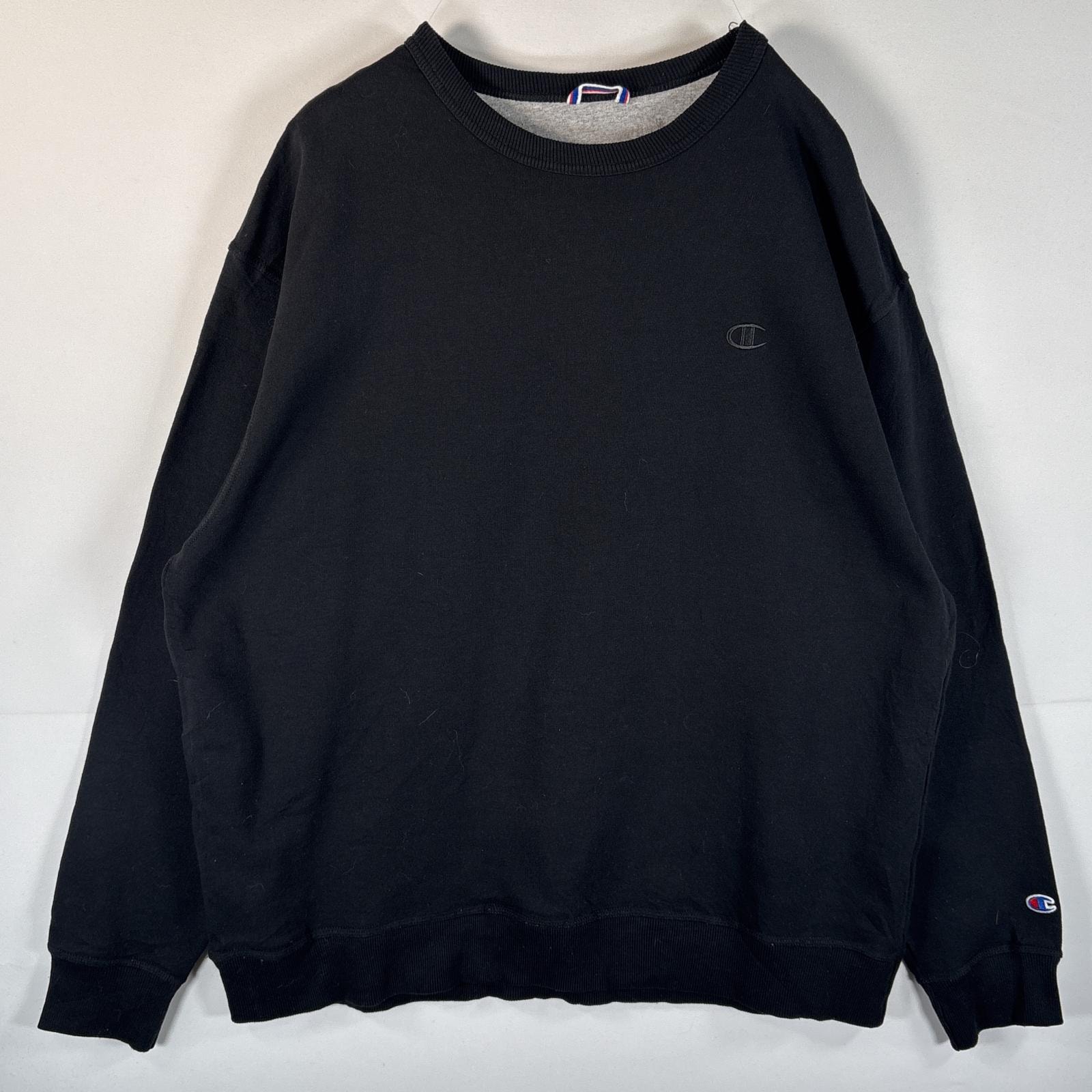 古着 チャンピオン Champion スウェット トレーナー ワンポイントロゴ刺繍 大きいサイズ プルオーバー クルーネック 14041  ブラック メンズ