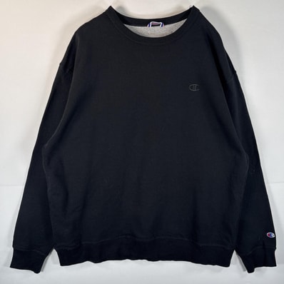 古着 チャンピオン Champion スウェット トレーナー ワンポイントロゴ刺繍 大きいサイズ プルオーバー クルーネック 14041 ブラック メンズ