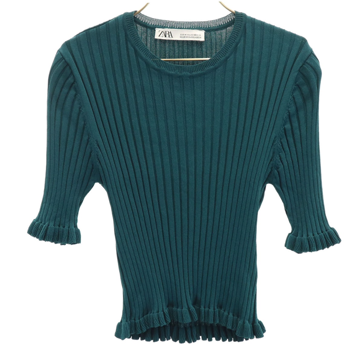 ZARA ザラ 半袖 フリル リブ セーター M グリーン系 ニット