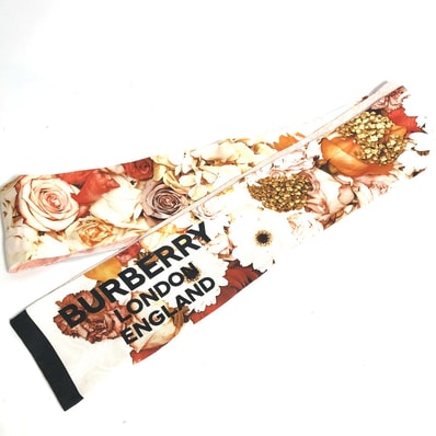 バーバリー BURBERRY Floral Print Silk Skinny Scarf 8021938 バンドースカーフ スカーフ シルク ピンク 新品同様