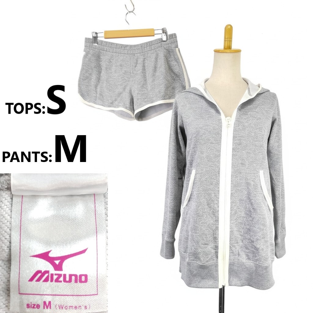 美品★Mizuno【ミズノ】ルームウェア/セットアップ パーカー & ショートパンツ【上S/下M/グレー】ジャージ/hoodie/Trousers◆BJ101-d