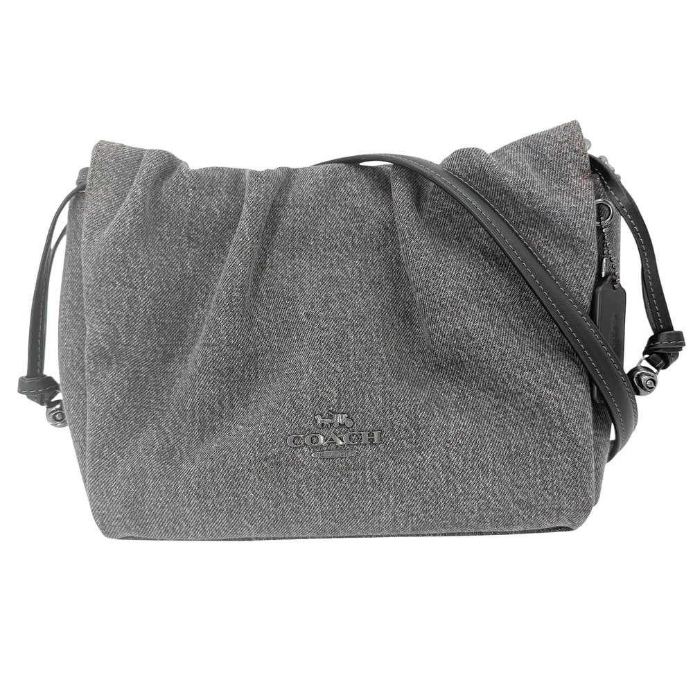 COACH コーチ 2WAY フェイ ドローストリング ハンドバッグ ショルダーバッグ 肩掛け 斜め掛け CAK36 デニム  レザー   グレー ブラック金具 メンズ 美品【中古品】