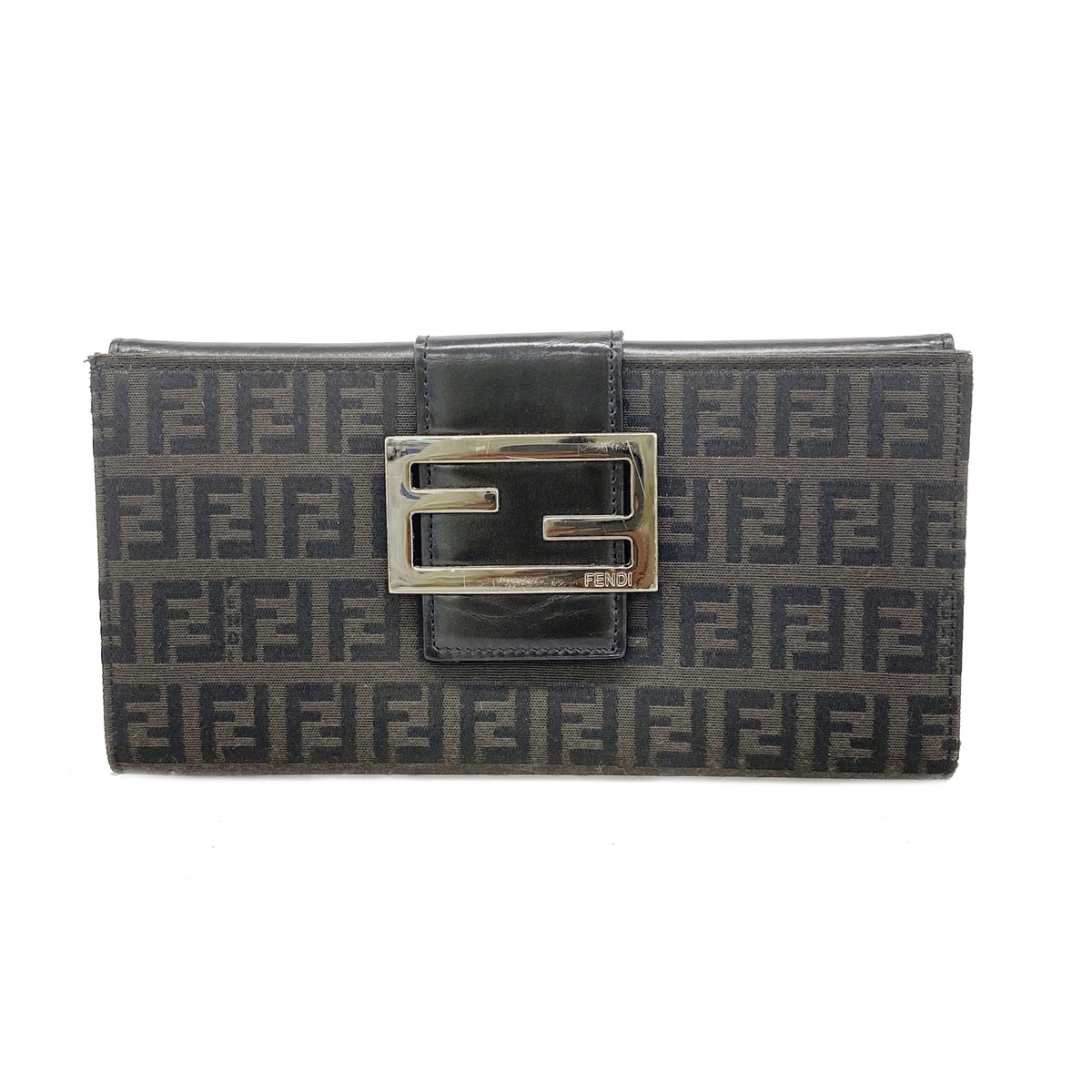 【6hd3359】フェンディ 長財布 ズッキーノ ナイロンキャンバス ブラック シルバー金具【中古】レディース