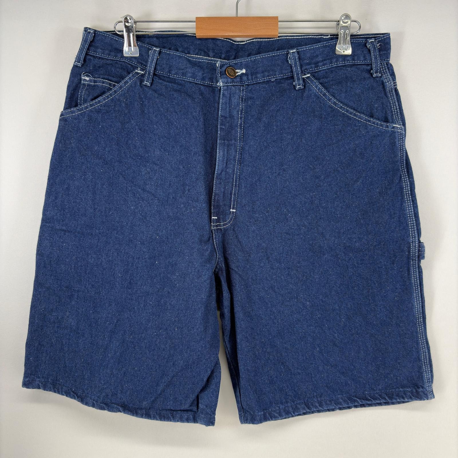 古着 ディッキーズ Dickies デニム ショートパンツ ペインターパンツ ハーフパンツ ワンポイント ジップ ワーク w38 ブルー メンズ