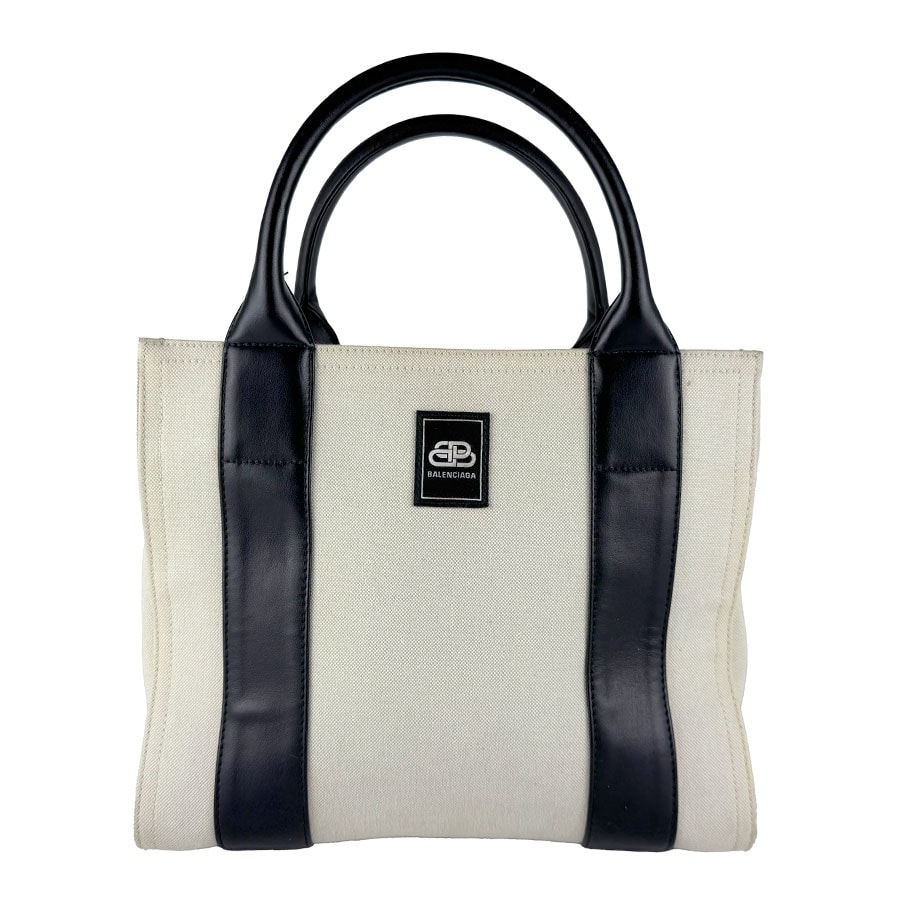バレンシアガ BALENCIAGA ショルダーバッグ ハンドバッグ トレードXS キャンバス/レザー ブラック/アイボリー レディース 620884【中古】 z10765