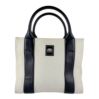 バレンシアガ BALENCIAGA ショルダーバッグ ハンドバッグ トレードXS キャンバス/レザー ブラック/アイボリー レディース 620884【中古】 z10765