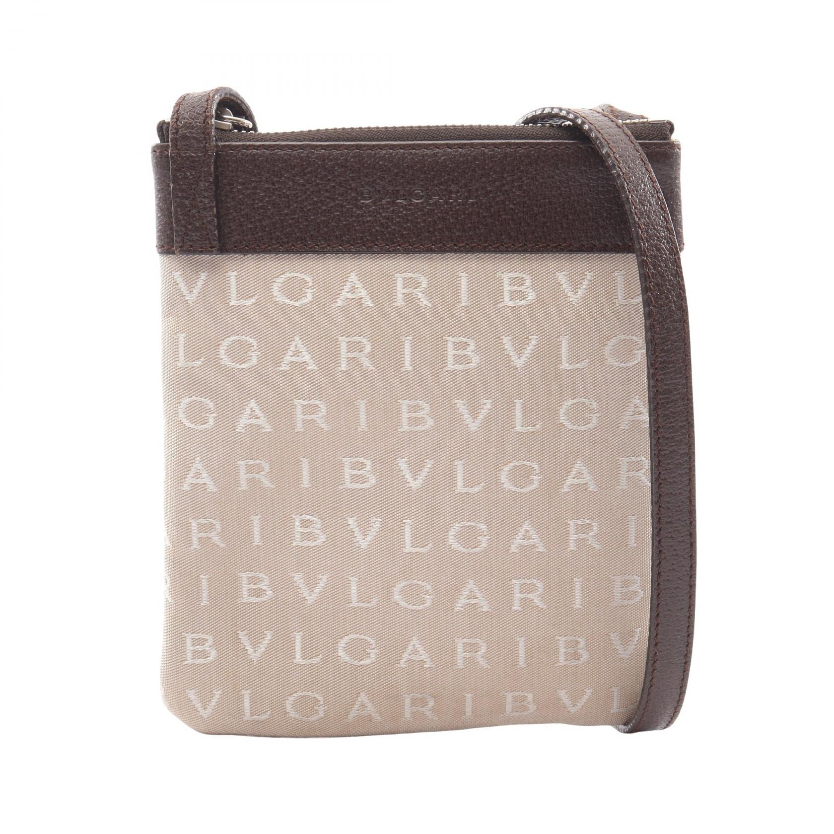 ブルガリ BVLGARI ロゴマニア ショルダーバッグ バッグ キャンバス レザー レディース ベージュ系 / ブラウン系 【中古】